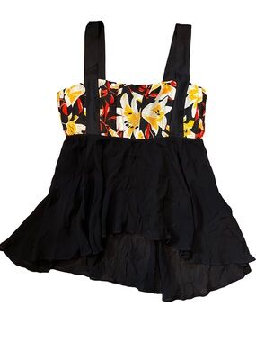 Anthropologie Moulinette Soeurs Black Floral Waist Fit & Flare Sleeveless blouse